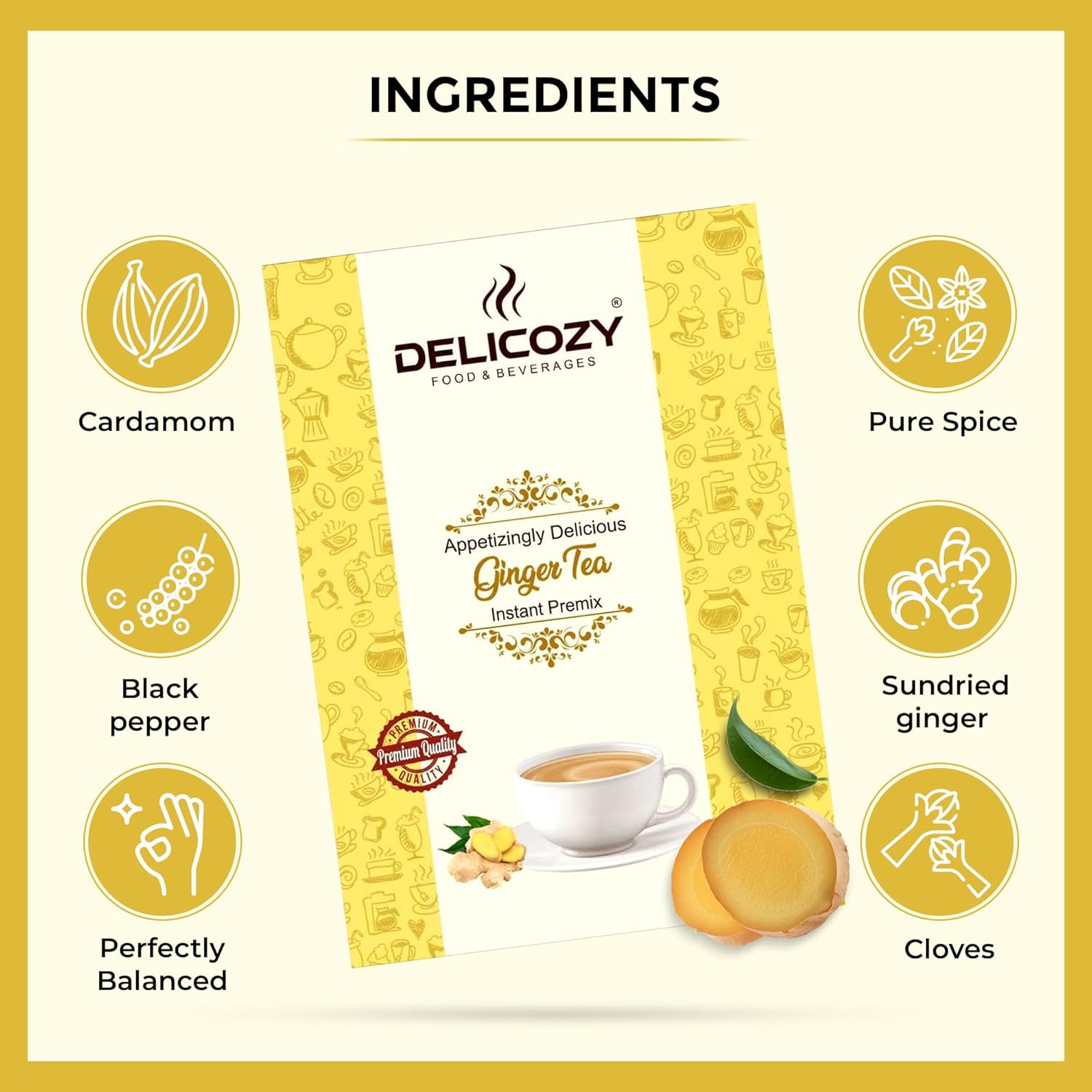 Delicozy Instant Ginger Tea Premix – 1 kg Pouch