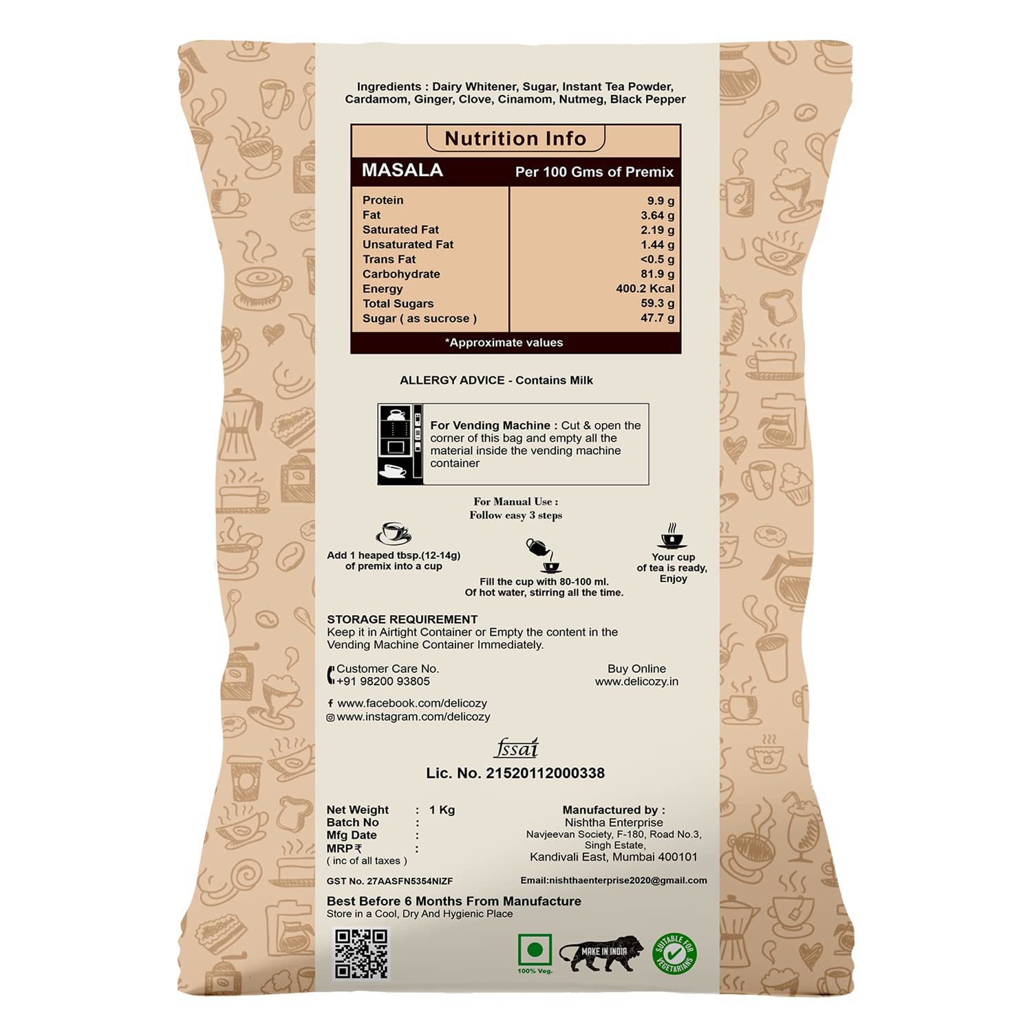 Delicozy Instant Masala Tea Premix – 1 kg Pouch