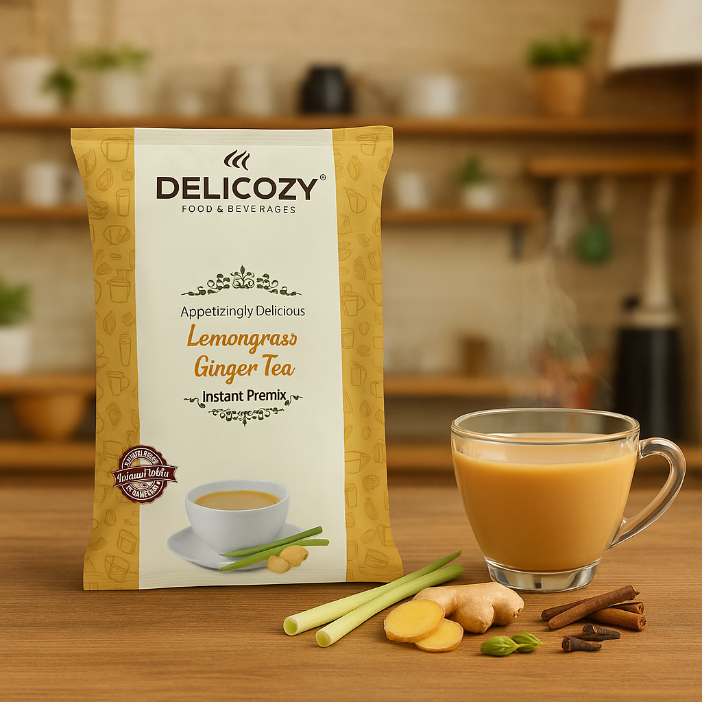Delicozy Instant  Lemongrass Ginger Tea Premix – 1 kg Pouch