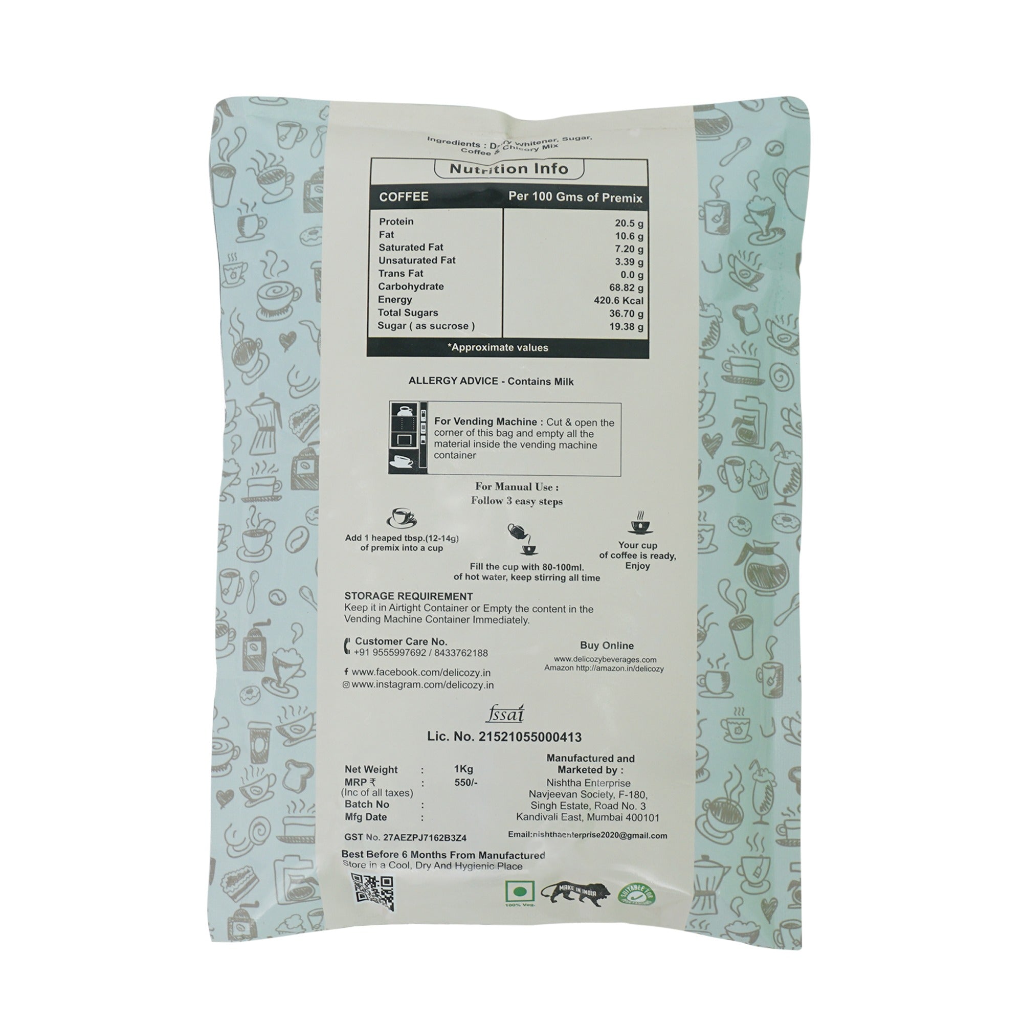 Delicozy Instant Coffee Premix – 1 kg Pouch