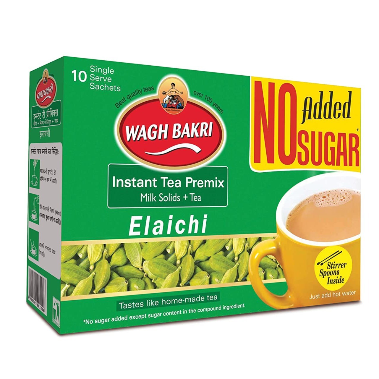 Wagh Bakri Elaichi Instant Tea Premix – No Added Sugar – 10 Sachets, 140 g