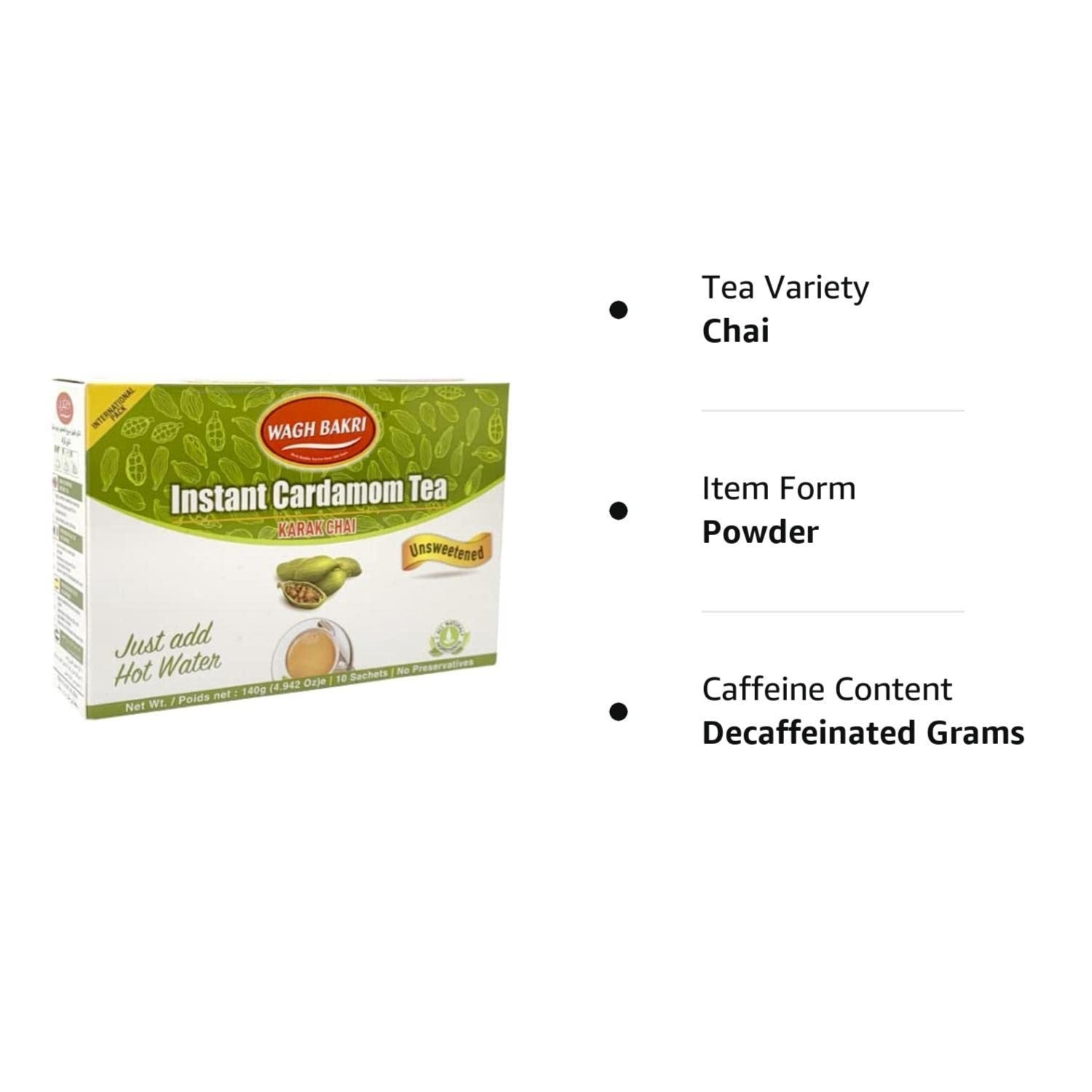 Wagh Bakri Elaichi Instant Tea Premix – No Added Sugar – 10 Sachets, 140 g