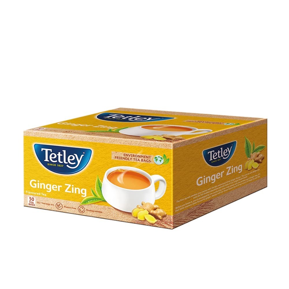Tetley | Ginger Zing Flavored Chai | Black Tea | 50 Tea Bags